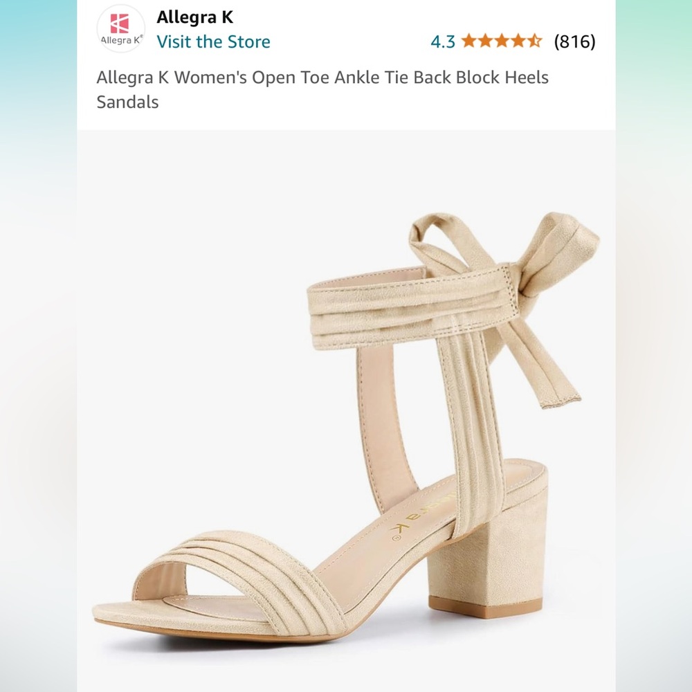 Allegra K Women’s Sandals Open Toe Tan Tie Back Block Heel 9